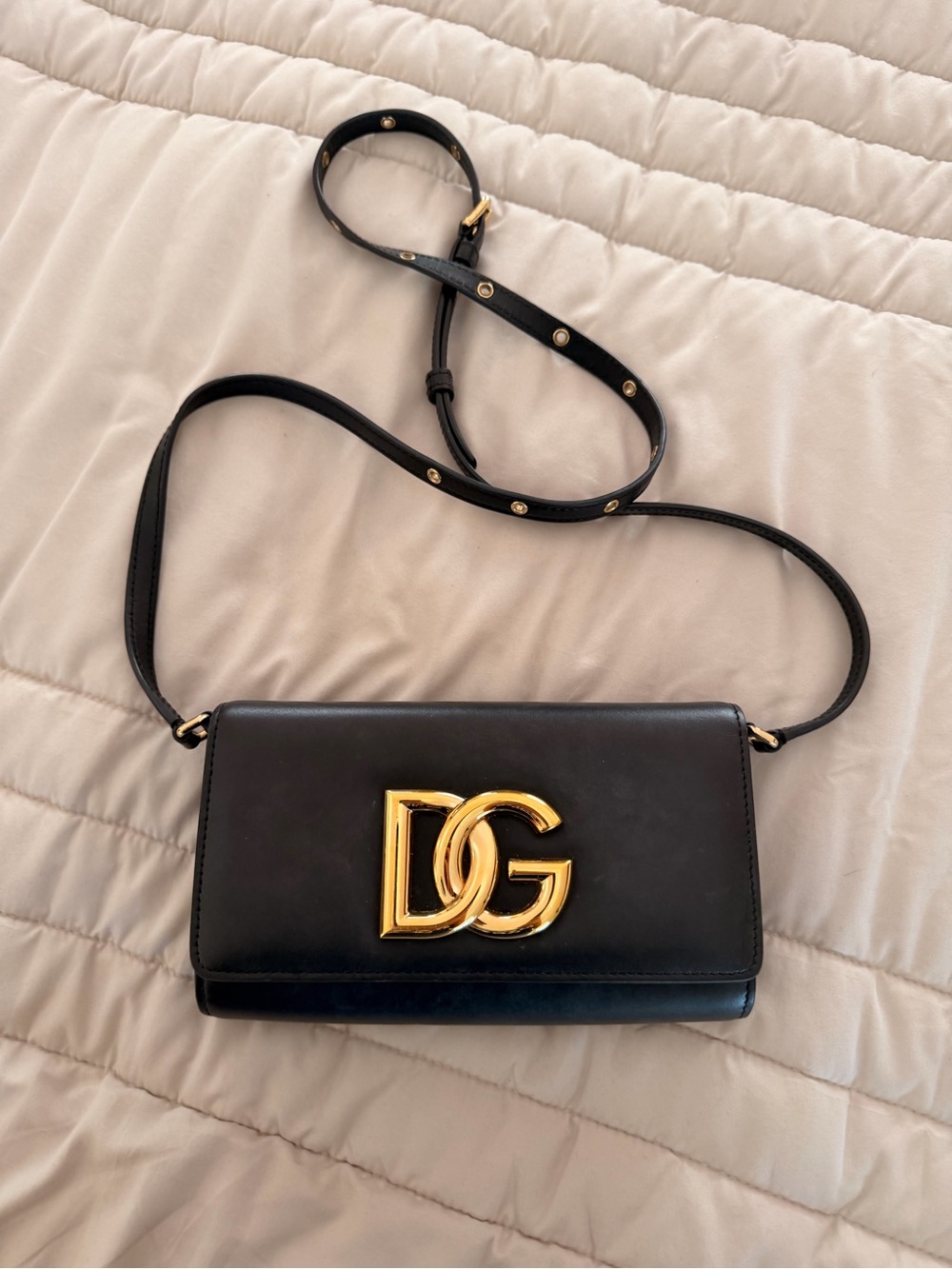 Black DG Logo Leather Crossbody Bag
